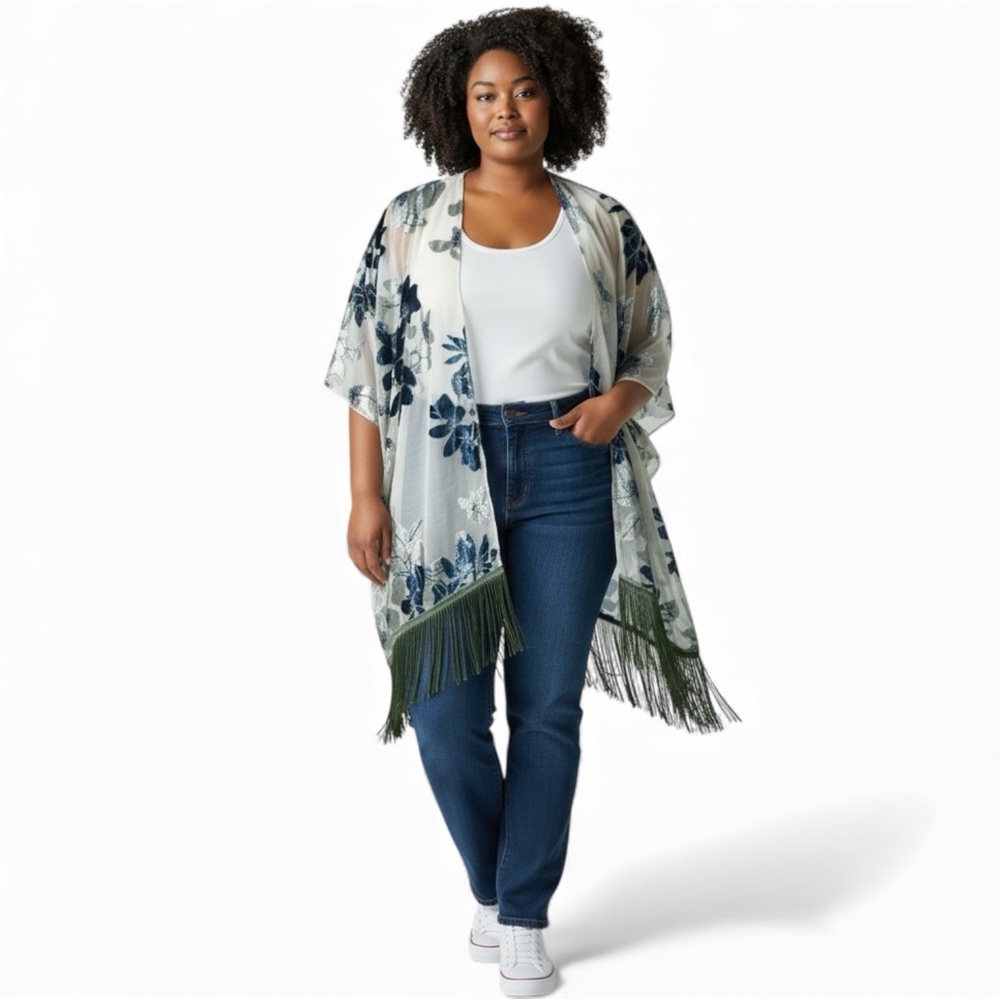(NWOT)‎ Marcus Adler Floral Open Front Cardigan Kimono Cover Up - Size One Size